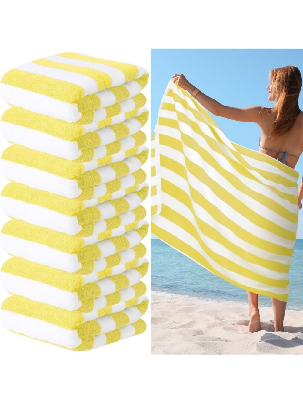 EBOOT 7 Pcs 100% Cotton Pool Beach Towels 30 x 70 in,Yellow